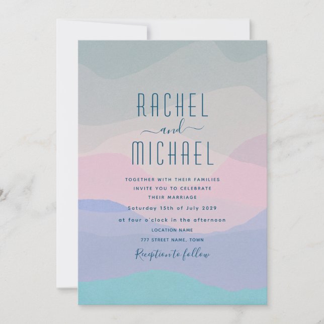 Einladung zur Minimalistischen Hochzeit in Rosa un (Vorderseite)