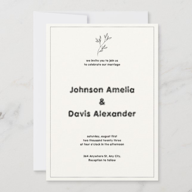 Einladung zur Minimalistischen Hochzeit von Creme  (Vorderseite)