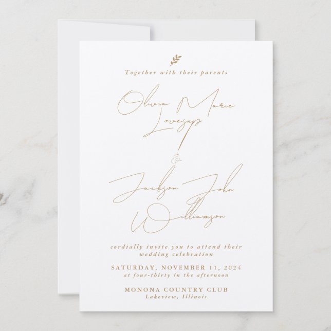 Einladung zur Minimalistischen Hochzeit von Gold (Vorderseite)