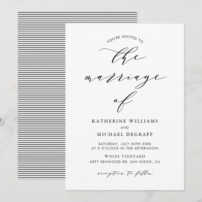 Einladung zur Minimalistischen Hochzeit von Schwar (Vorne/Hinten)