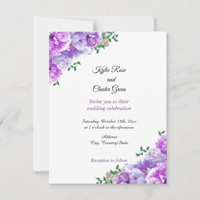 Einladung zur Minimalistischen Lila Blumenhochzeit (Vorderseite)