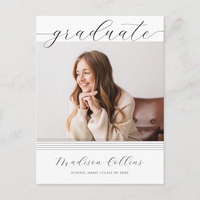 Einladung zur Minimalistischen Lines Graduation Pa Postkarte (Vorderseite)