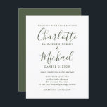 Einladung zur Minimalistischen Olive Green Script<br><div class="desc">Diese elegante,  olivengrüne Hochzeitseinladung Postcard mit ihren charakteristischen Stilnamen kann mit Ihren Informationen in modernen Schriften personalisiert werden. Entwickelt von Thisisnotme©</div>