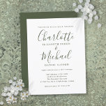 Einladung zur Minimalistischen Olive Green Script<br><div class="desc">Diese elegante,  olivgrüne Hochzeitsinspektion mit ihren charakteristischen Stilnamen kann mit Ihren Hochzeitsdetails in schicker,  moderner Schrift personalisiert werden. Entwickelt von Thisisnotme©</div>