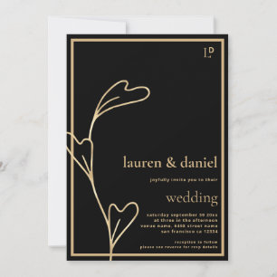 Einladung zur Minimalistischen Schwarz-Gold-Hochze