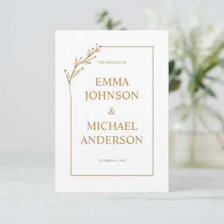 Einladung zur Minimalistischen White & Gold Hochze