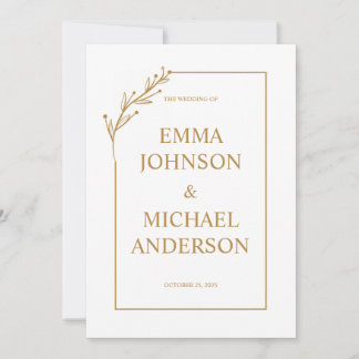 Einladung zur Minimalistischen White & Gold Hochze