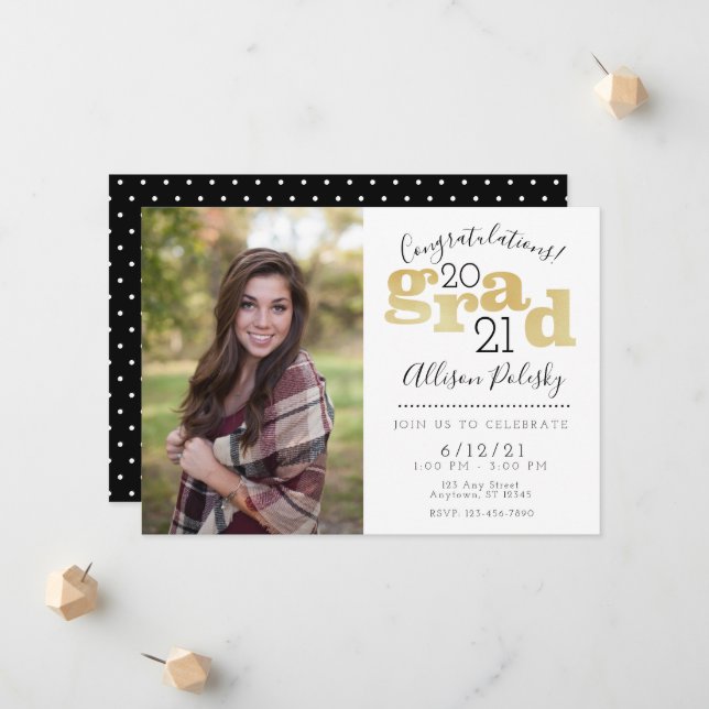 Einladung zur modernen Black Gold Graduate Class 2 (Vorderseite/Rückseite Beispiel)