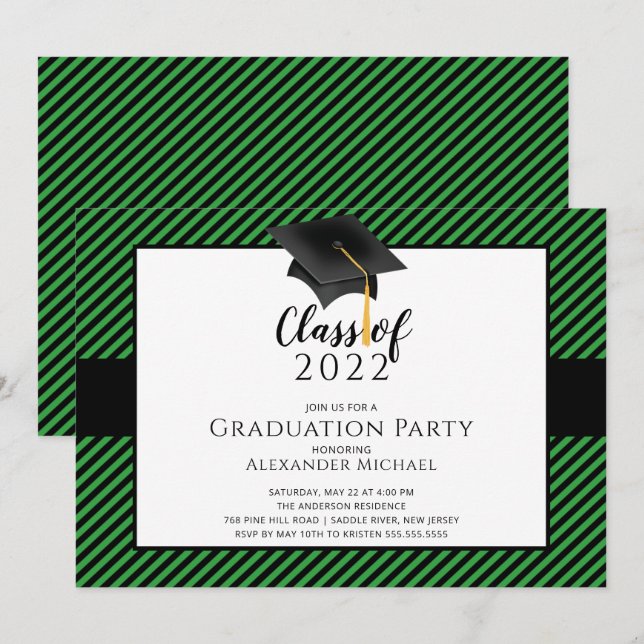 Einladung zur Modernen Stripe Grad Cap Graduation  (Vorne/Hinten)