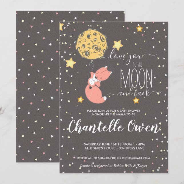 Einladung zur Mond Baby Dusche (Vorne/Hinten)