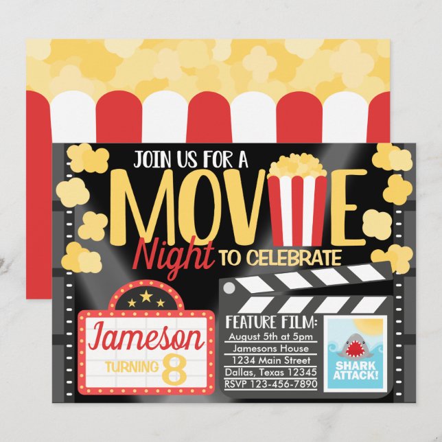 Einladung zur Movie Night Birthday Party (Vorne/Hinten)