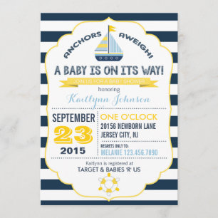 Einladung zur Nautic Anchor and Stripe Baby Dusche