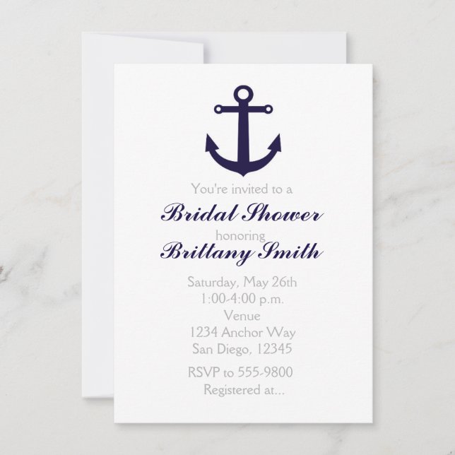 Einladung zur Nautic Anchor Navy Blue Bridal Dusch (Vorderseite)