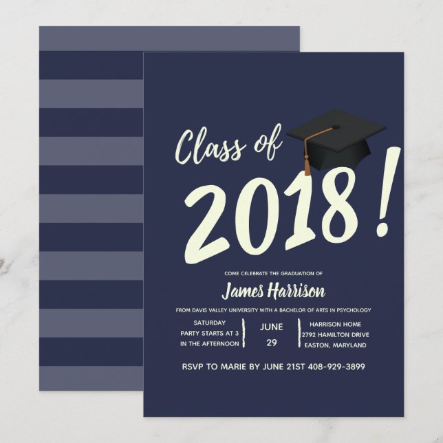 Einladung zur Nautic Navy Blue Graduation Party (Vorne/Hinten)