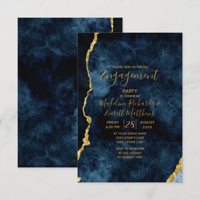 Einladung zur Navy Blue-Gold-Foil-Engagement (Vorne/Hinten)