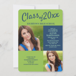 Einladung zur Navy Blue Lime Green Graduation Part