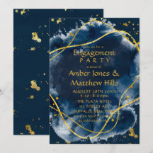 Einladung zur Navy Blue Paint Gold Engagement Part