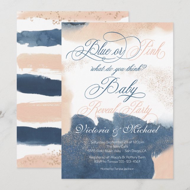 Einladung zur Navy Blush Gold Baby Reveal Dusche (Vorne/Hinten)