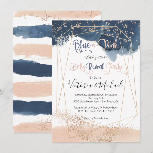 Einladung zur Navy Blush Gold Baby Reveal Dusche (Vorne/Hinten)