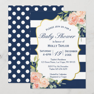 Einladung zur Navy und Gold Baby Dusche