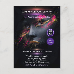 Einladung zur Neon-Party mit Glow-in-the-Dark-Effe Postkarte