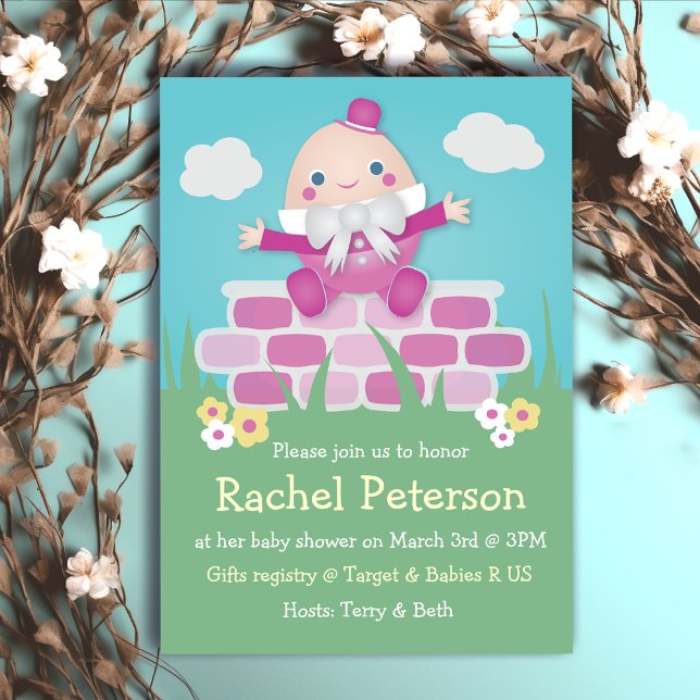 Einladung zur Niedlichen Humpty Dumpty Babydusche (Pink Cute Humpty Dumpty Baby Shower Invitation
)