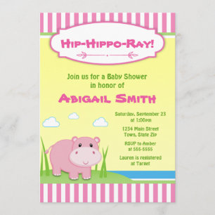 Einladung zur Nilpferd-Baby-Party Pinkes Nilpferd-