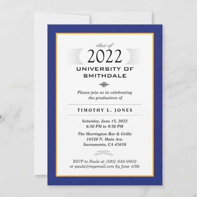 Einladung zur offiziellen Navy Blue & Gold Graduat (Vorderseite)