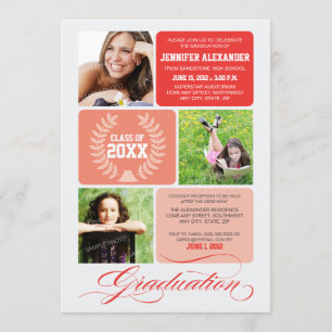 Einladung zur Ombre Blocks Graduation Party (rot)