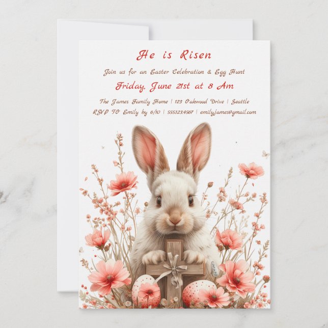 Einladung zur Ostereisjagd "Er ist Risen" (Vorderseite)
