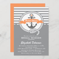 Einladung zur Peach and Gray Nautical Bridal Dusch