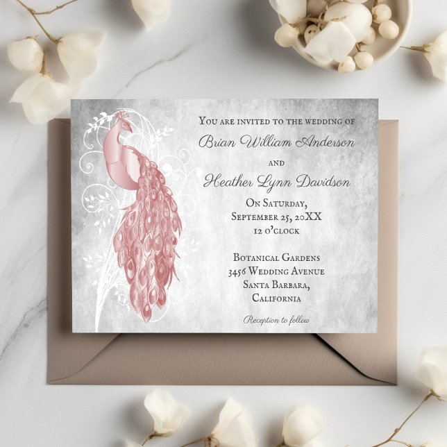 Einladung zur Pfauenhochzeit (Pink Peacock Wedding Invitation)