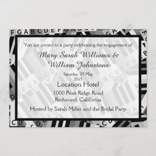 Einladung zur Piano Engagement Party Schwarz-Weiß