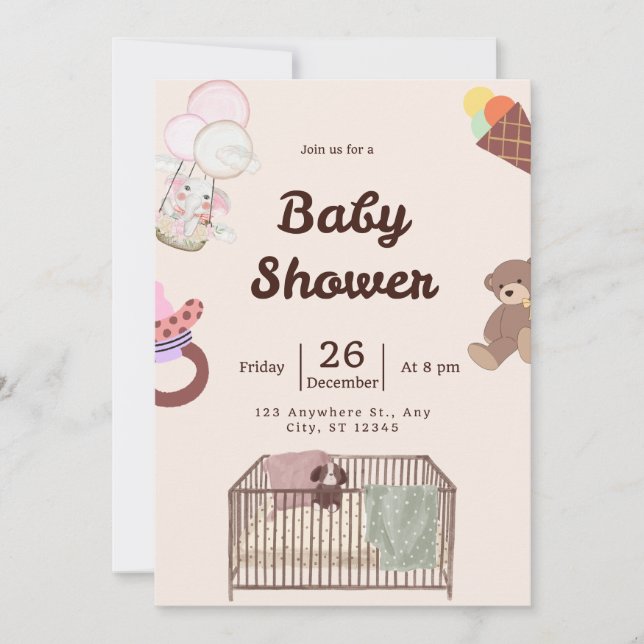 Einladung zur Pink Baby Dusche | Niedlich und eleg (Vorderseite)