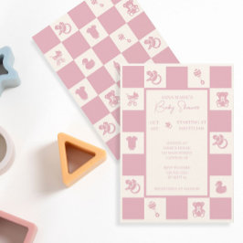 Einladung zur Pink Checked Baby Dusche