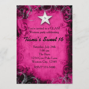 Einladung zur Pink Western Cowgirl Grunge Star Par