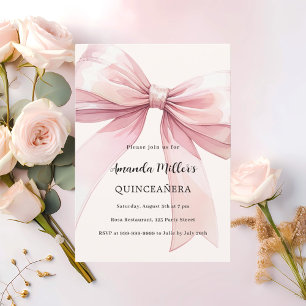 Einladung zur Quinceanera mit rosa Schleife in Cre