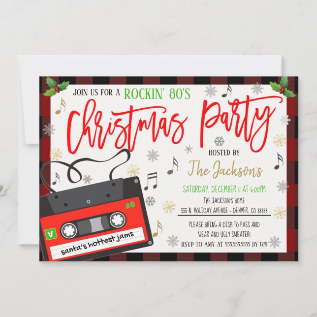 Einladung zur Rockin Holiday Party der 80er Jahre (Vorderseite)