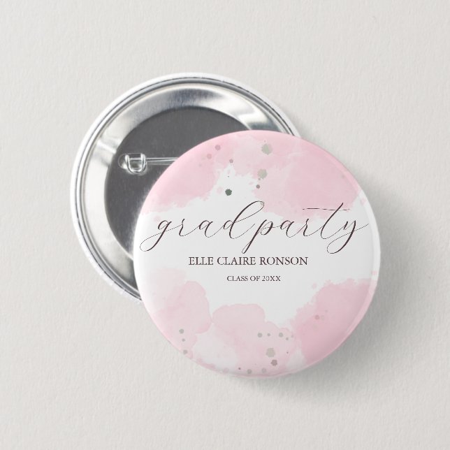 Einladung zur rosa Elegance Graduation Party Button (Vorne & Hinten)
