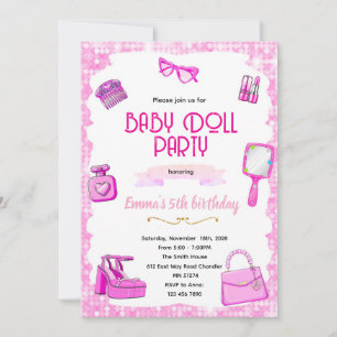 Einladung zur rosa Puppenparty