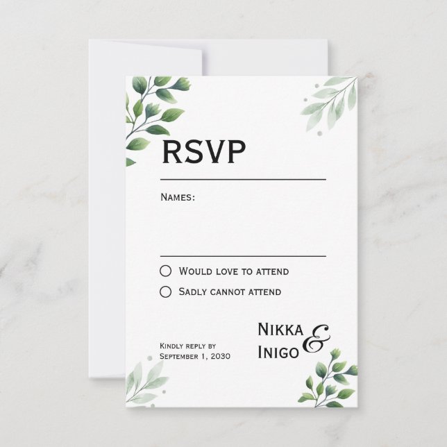 Einladung zur RSVP Card Watercolor Greenery (Vorderseite)