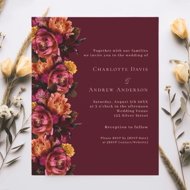 Einladung zur RSVP-Hochzeit in Burgund-Rosa-Pfirsi (Von Creator hochgeladen)
