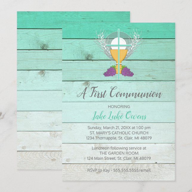 Einladung zur rustikalen Ersten Kommune - Blau (Vorne/Hinten)