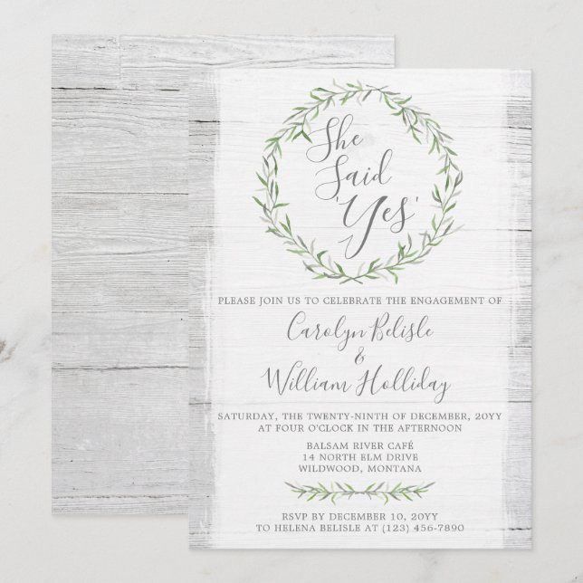 Einladung zur Rustikalen Wood & Wreath-Engagement- (Vorne/Hinten)