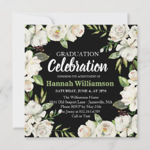 Einladung zur Schwarz-Weiß-Blumen-Graduation