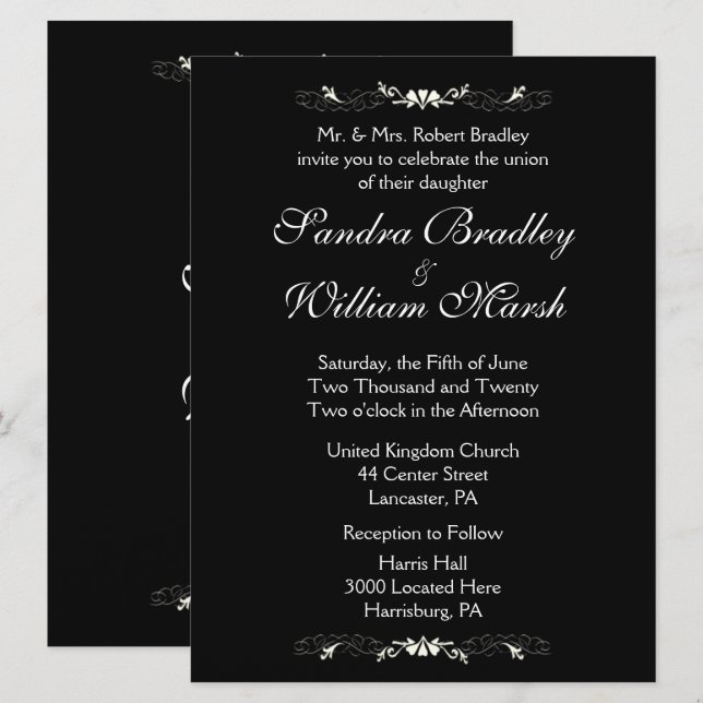 Einladung zur Schwarz-Weiß-Hochzeit (Vorne/Hinten)