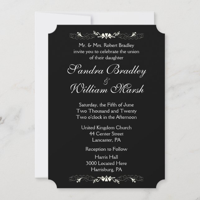 Einladung zur Schwarz-Weiß-Hochzeit (Vorderseite)