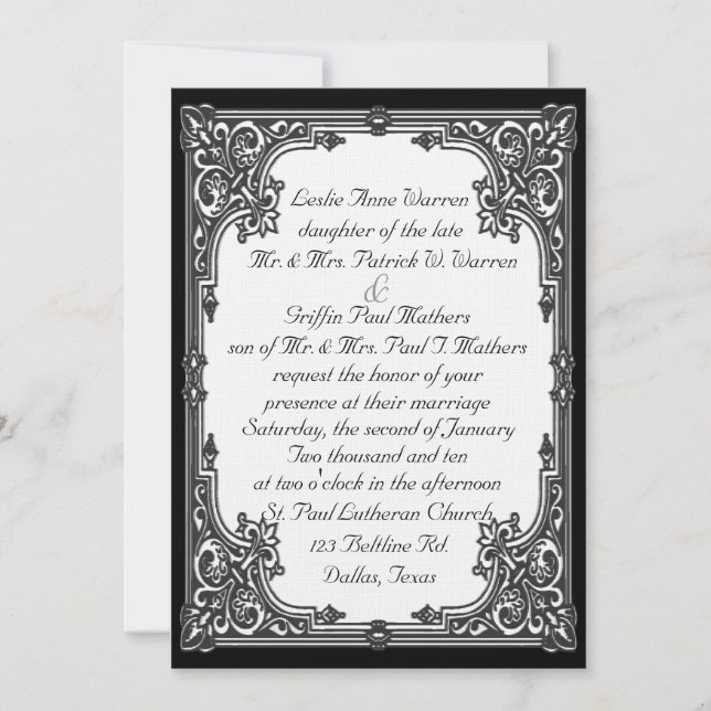 Einladung zur Schwarz-Weiß-Hochzeit (Vorderseite)
