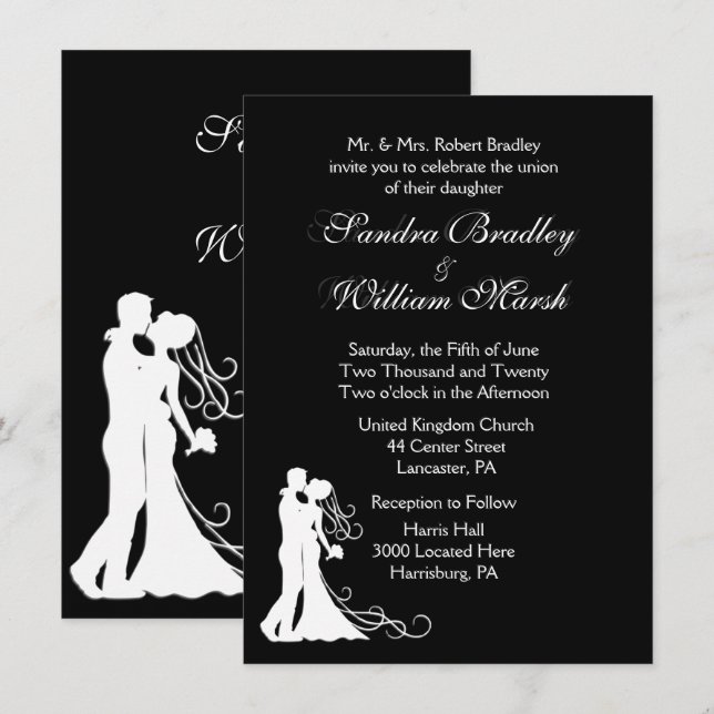 Einladung zur Schwarz-weißen Hochzeit (Vorne/Hinten)