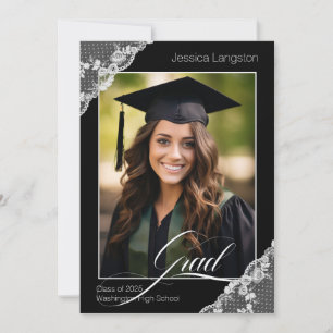 Einladung zur Schwarz-weißen Lace Foto Graduation 